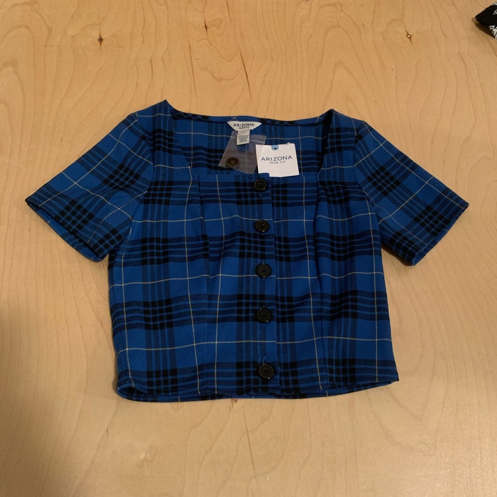 Arizona Plaid Button-Up Crop-Top (NWT, Size XS)
